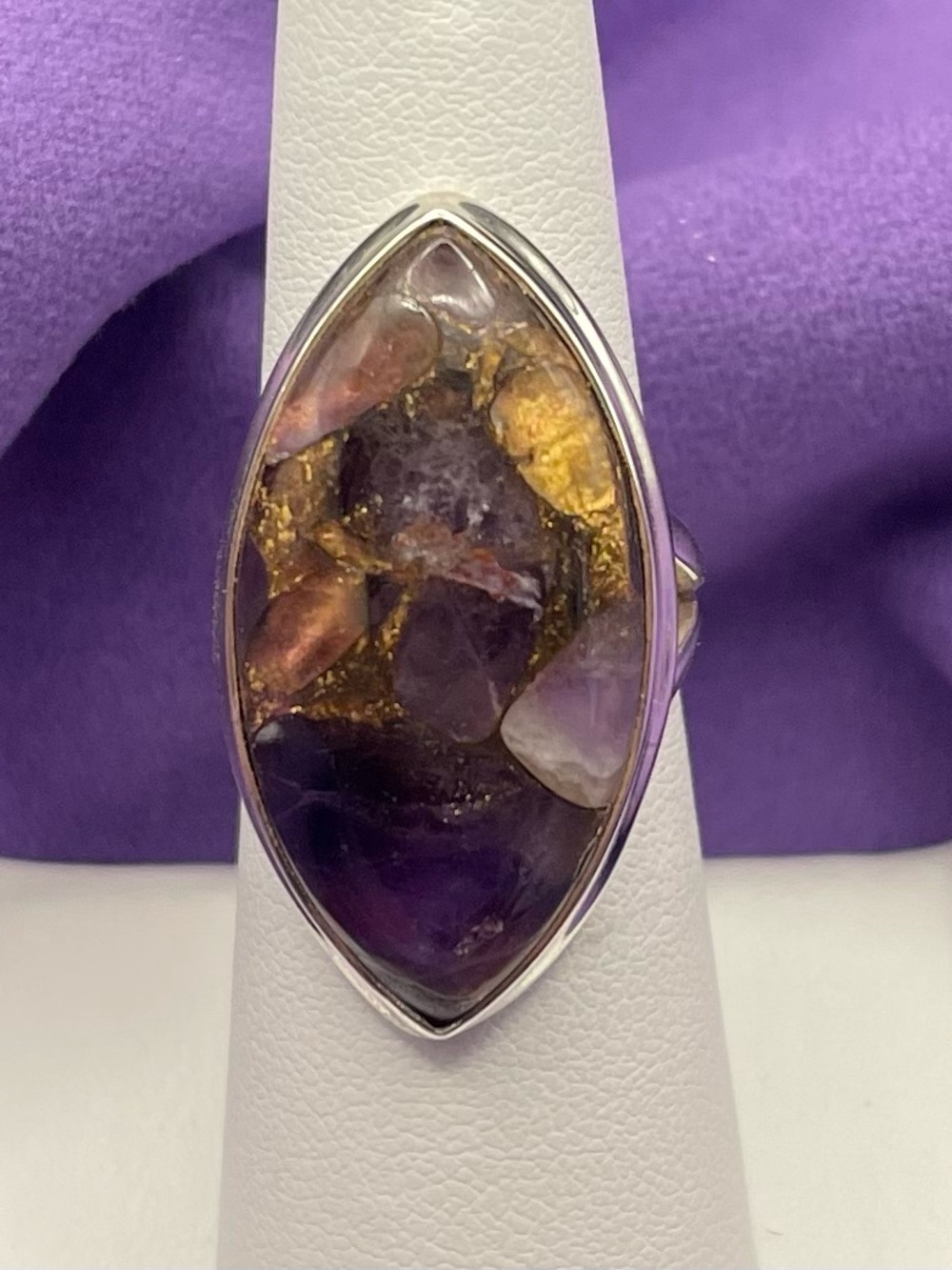 Vtg .925 SS Mega Super Seven Crystal Marquise statement ring sz 7 7.59 g